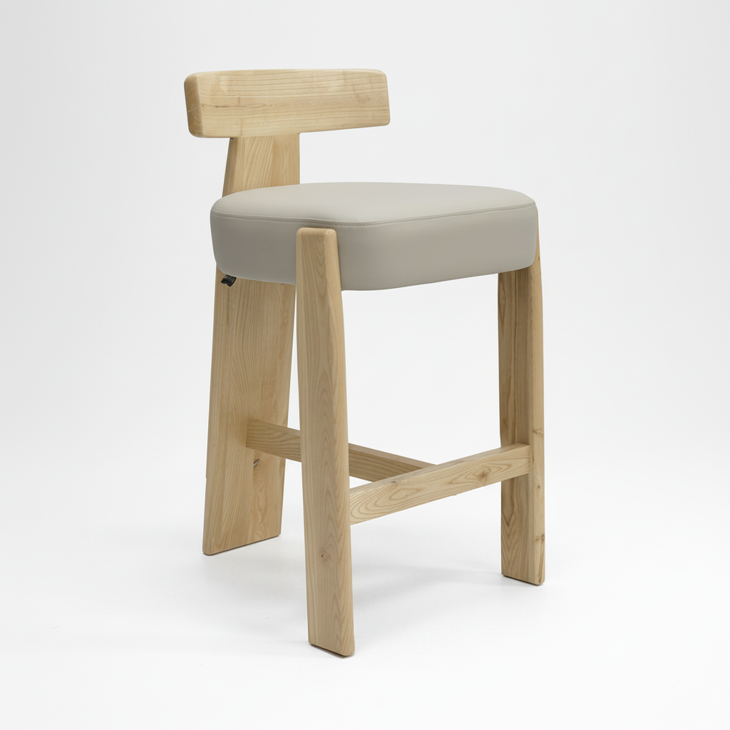 Chloe : Bar Stool Ash Frame with Lamb Leather