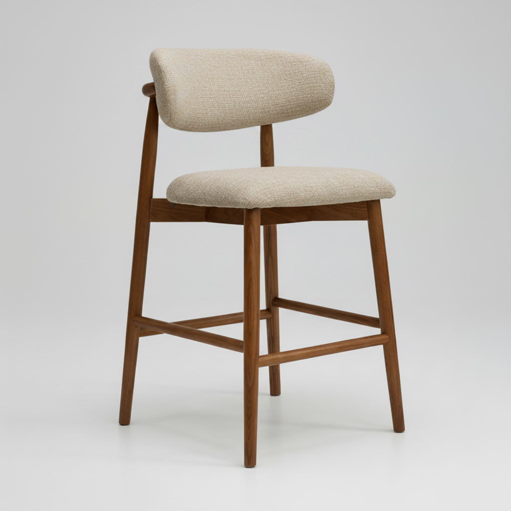 Cleo : Bar Stool Walnut Frame with Canyon Fog Fabric
