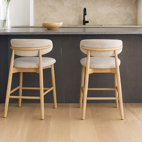 Cleo : Bar Stool Ash Frame with Canyon Fog Fabric