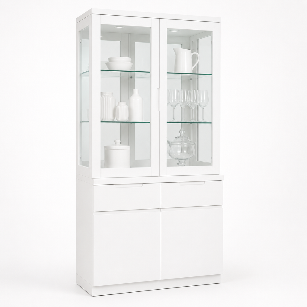 Dallas : Buffet & Hutch Cabinet White 1m