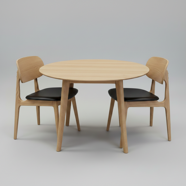 Wooden dining table with four chairs on a gray background