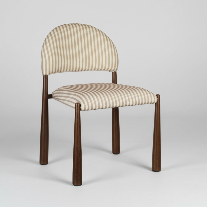 Egypt: Dining Chair Walnut Beige Striped Fabric