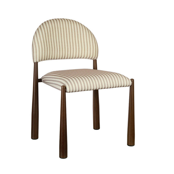 Egypt: Dining Chair Walnut Beige Striped Fabric