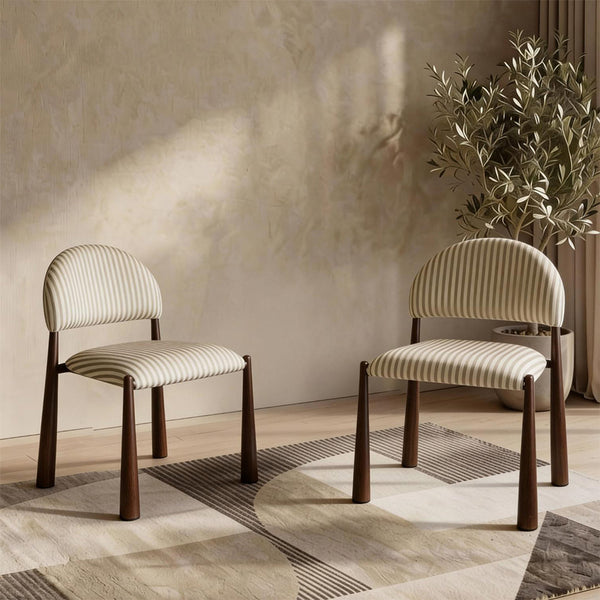 Egypt: Dining Chair Walnut Beige Striped Fabric