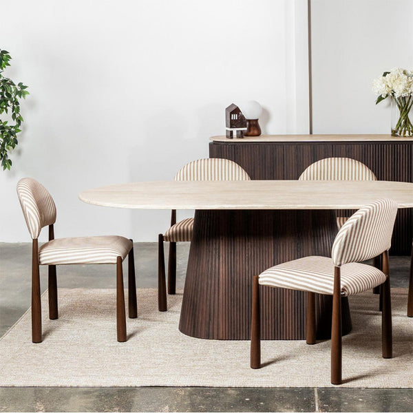 Egypt: Dining Chair Walnut Beige Striped Fabric