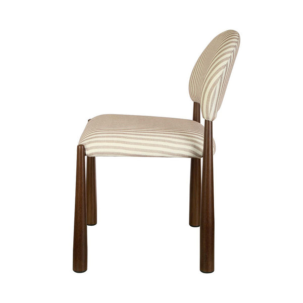 Egypt: Dining Chair Walnut Beige Striped Fabric