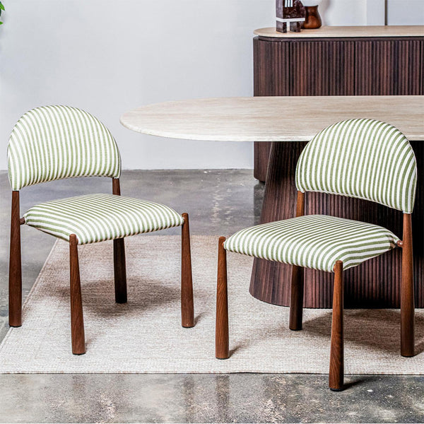 Egypt: Dining Chair Walnut Moss Striped Fabric
