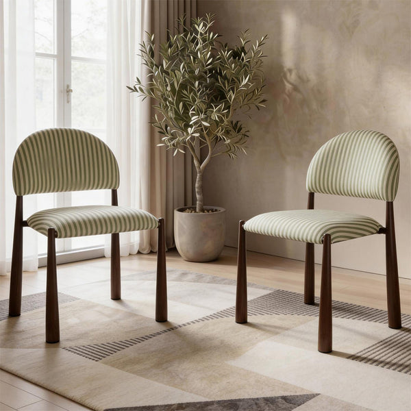 Egypt: Dining Chair Walnut Moss Striped Fabric