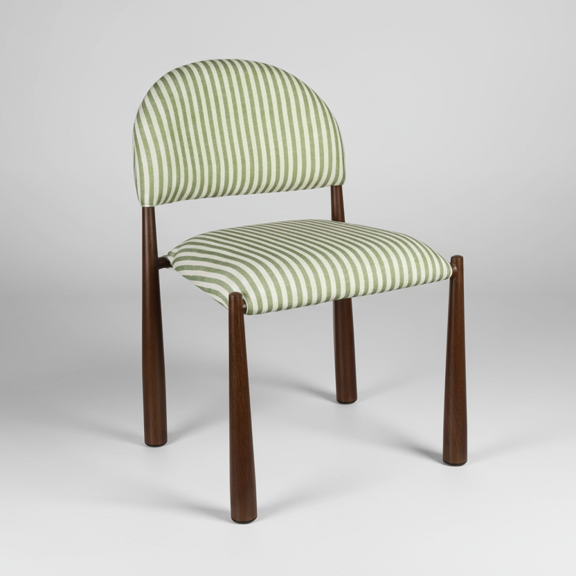 Egypt: Dining Chair Walnut Moss Striped Fabric