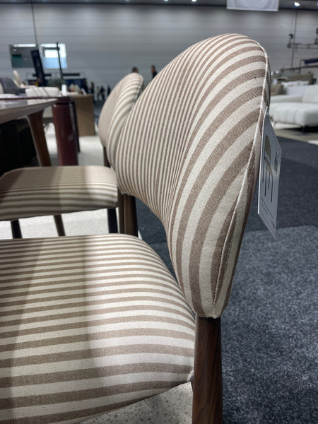 Egypt Dining Chair Walnut Beige Striped Fabric Side