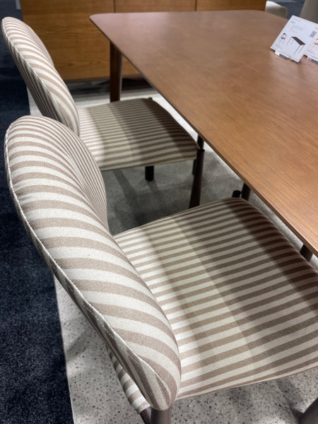 Egypt Dining Chair Walnut Moss Striped Fabric Front