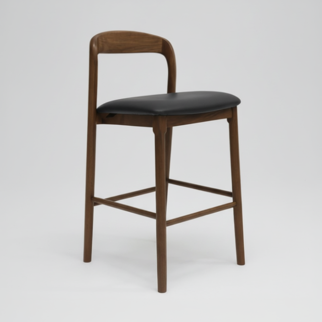 Ellie : Bar Stool Walnut Frame with Black Pu Seat