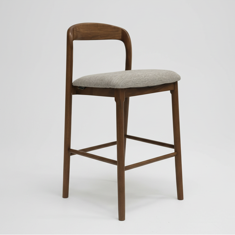 Ellie : Bar Stool Walnut Frame with Stone Fabric Seat