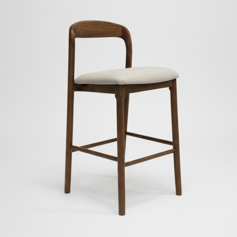 Ellie : Bar Stool Walnut Frame with Taupe Pu Seat