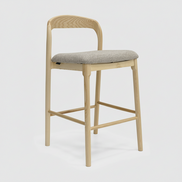 Ellie : Bar Stool Ash Frame with Stone Fabric Seat