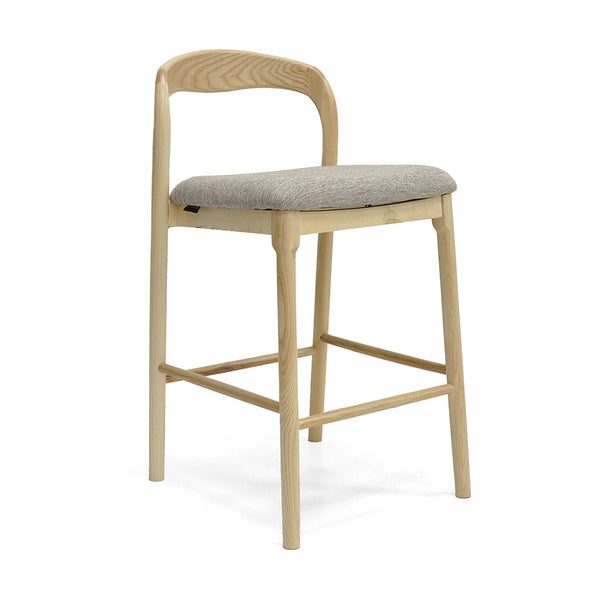 Elle : Bar Stool Ash Frame with Stone Fabric Seat