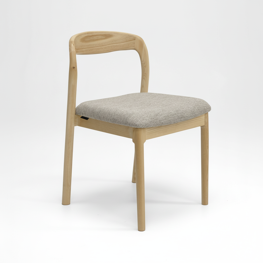 Ellie : Dining Chair Ash Frame with Stone Fabric Seat