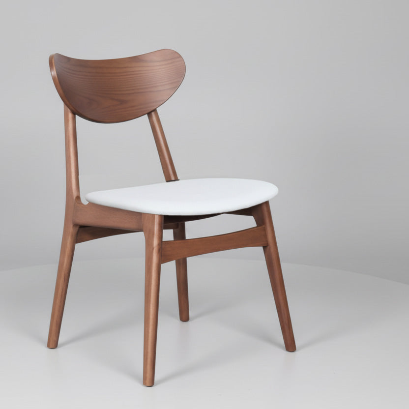 Finland : Dining Chair Light Walnut Frame with White Pu Seat