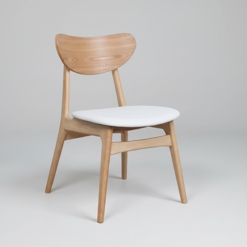 Finland : Dining Chair natural Frame with White Pu Seat