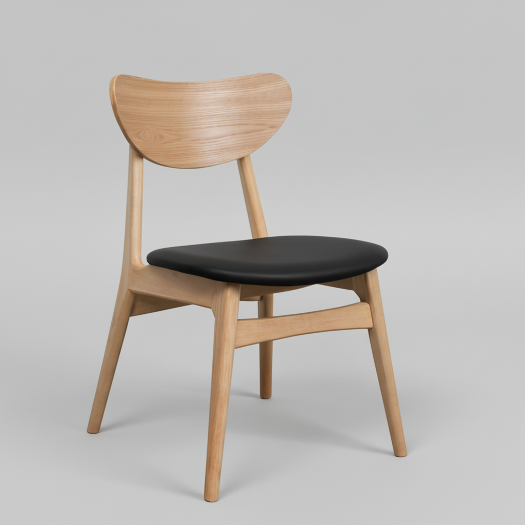 Finland : Dining Chair Natural Frame Black Pu Seat