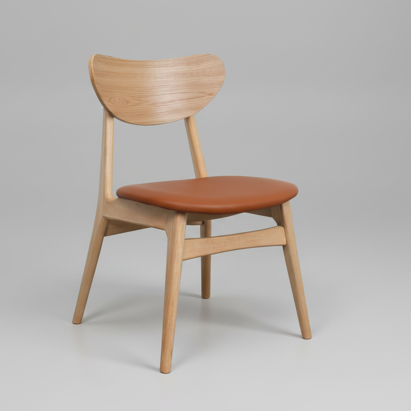 Finland : Dining Chair Natural Frame with Cognac Pu Seat