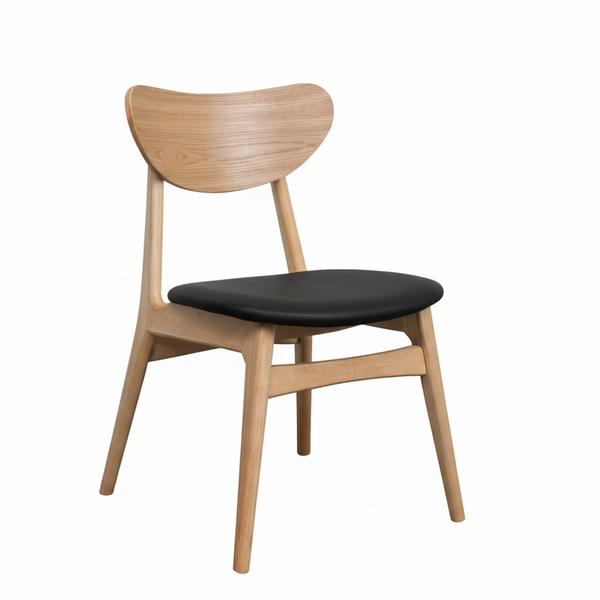 Finland : Dining Chair Natural Frame Black Pu Seat