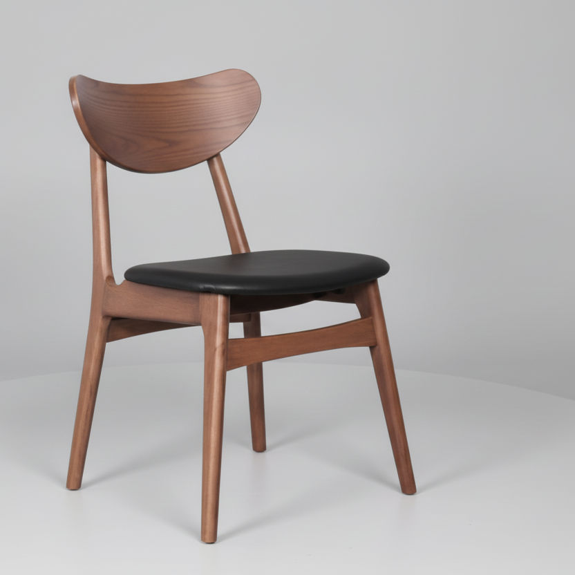 Finland : Dining Chair Light Walnut Frame with Black Pu Seat