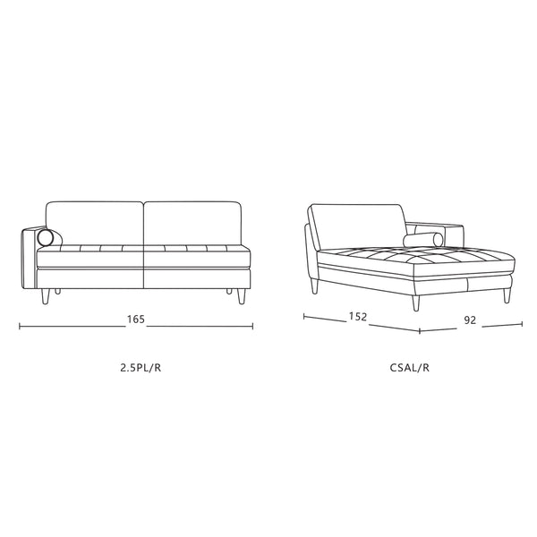 Flynn : 2.5 Seater Chaise Sofa Fabric