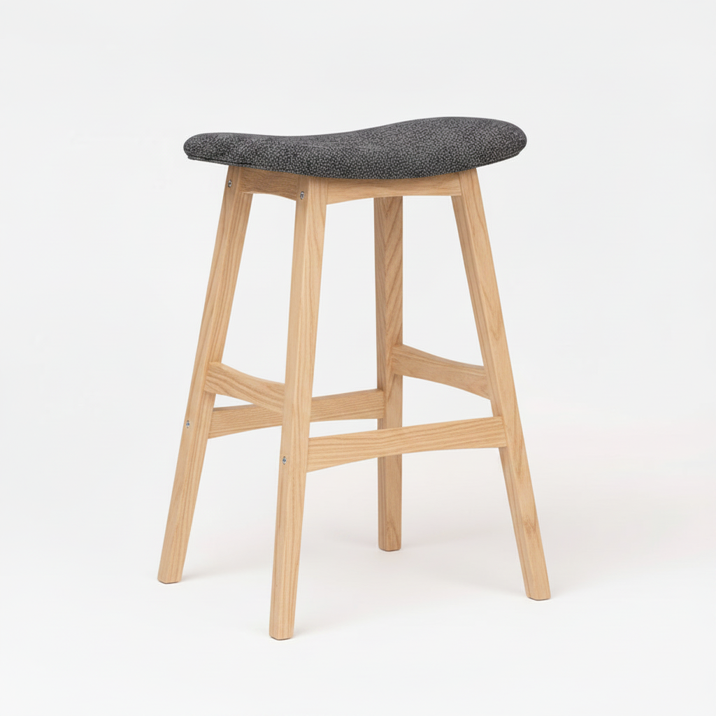 Gangnam : Bar Stool Natural Frame Charcoal Fabric Seat