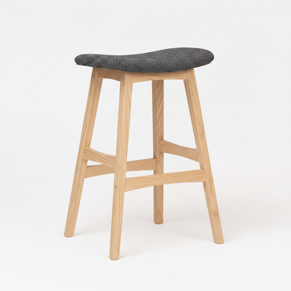Gangnam : Bar Stool Natural Frame Charcoal Fabric Seat