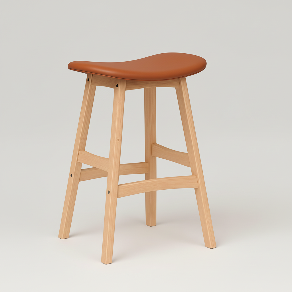 Gangnam : Bar Stool Natural Frame Cognac Pu Seat