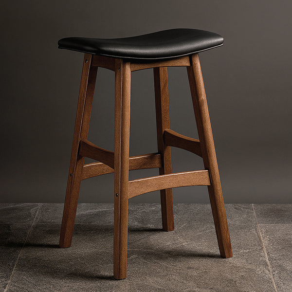 Gangnam : Bar Stool Light Walnut Frame Black Pu Seat