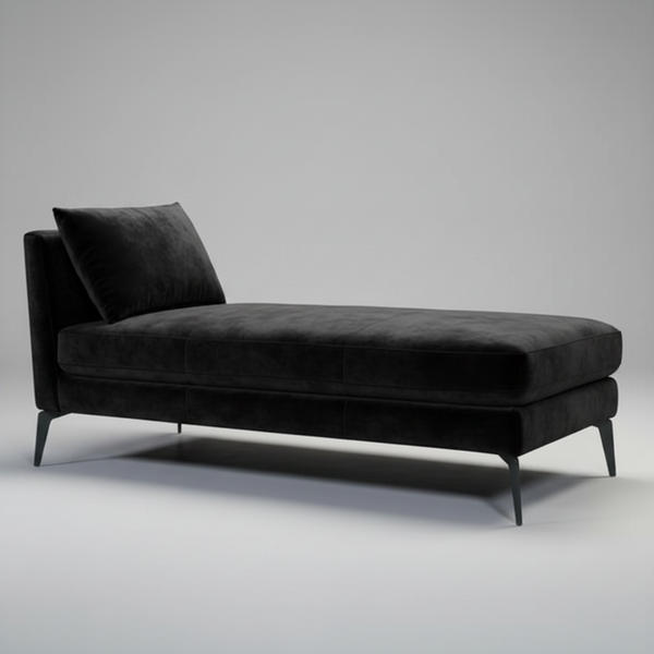 Jasper : Chaise Sofa in Fabric or Leather with Black Legs