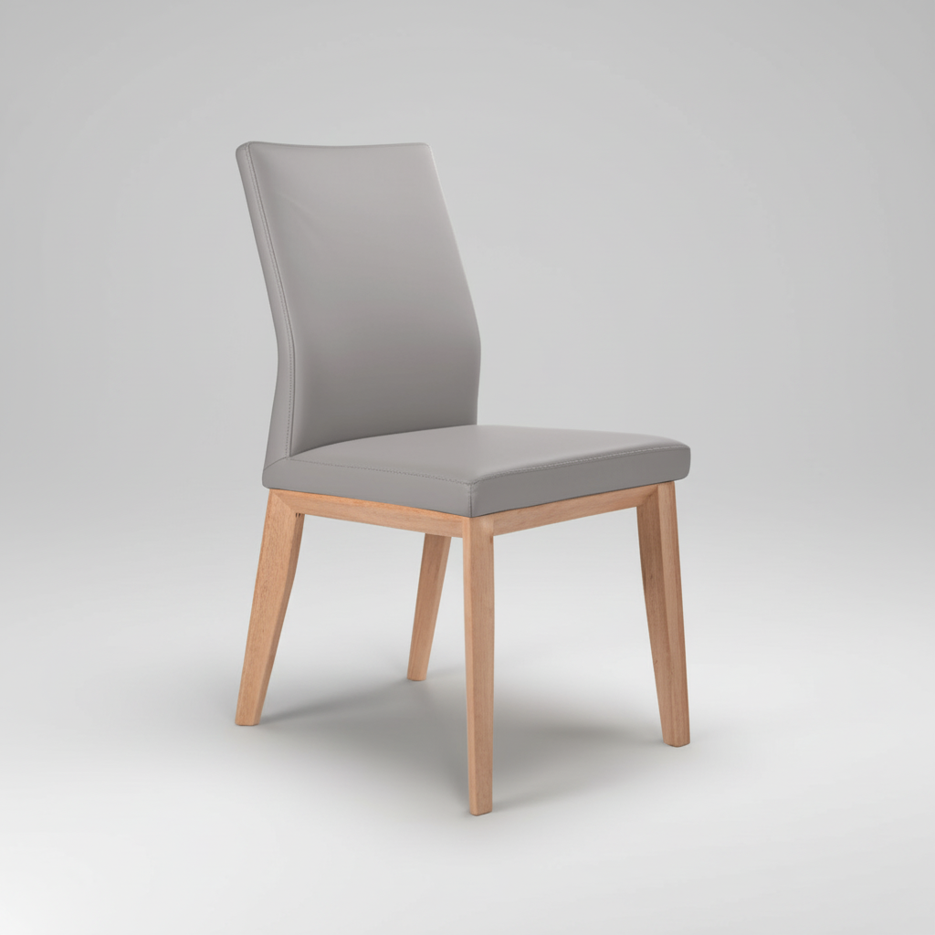 Kobe : Leather Dining Chair Natural Oak Frame Mid Grey Leather