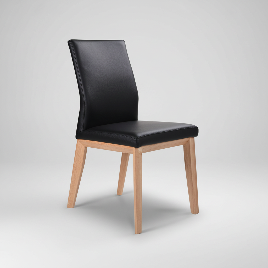 Kobe : Leather Dining Chair Natural Frame Black Leather
