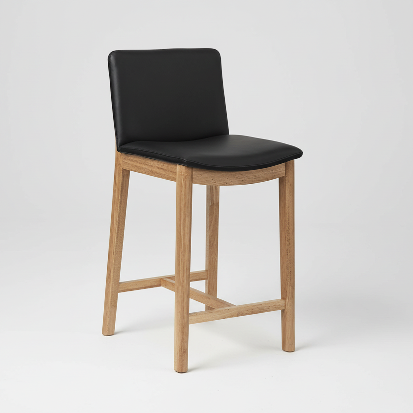 Koda : Bar Stool Black Leather Oak Frame