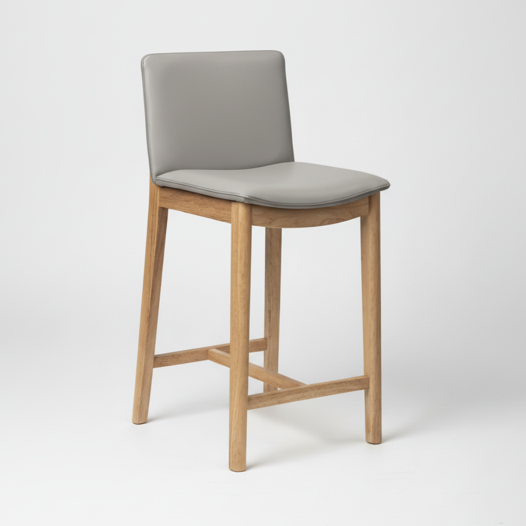 Koda : Bar Stool Pewter Leather Oak Frame
