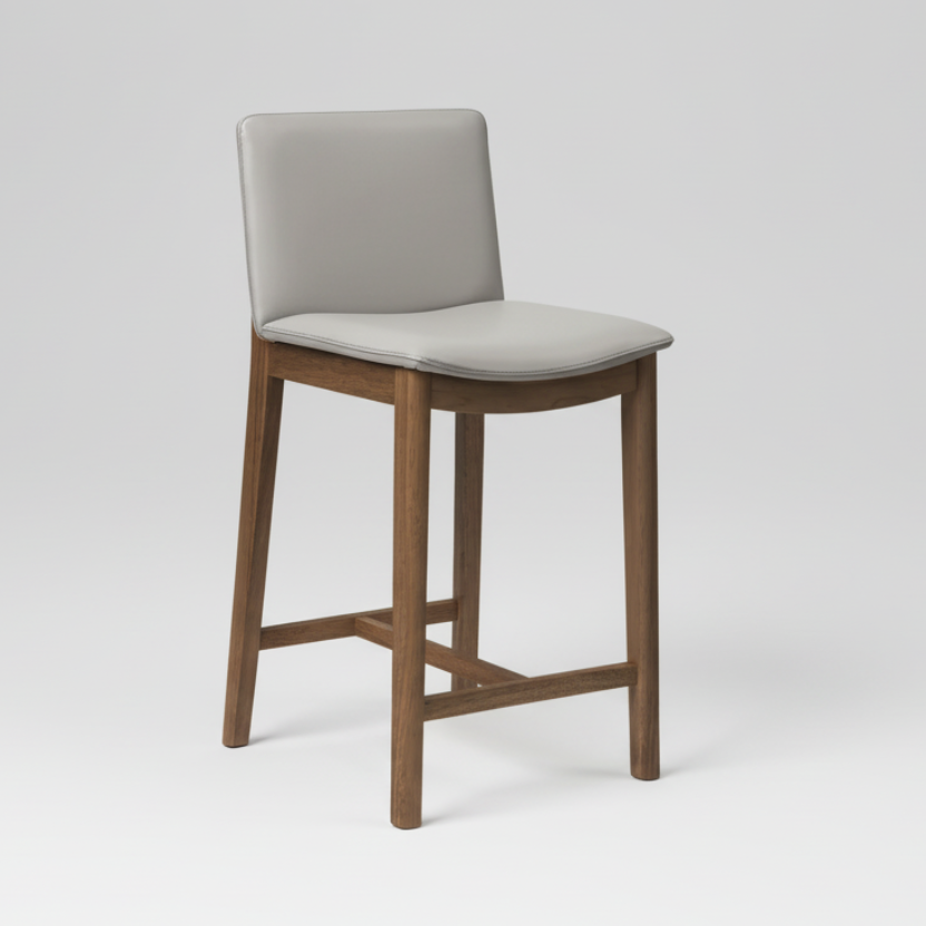 Koda : Bar Stool Pewter Leather Walnut Frame