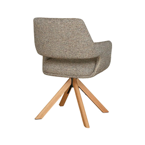 Leto Swivel Dining Chair Natural Oak Timber Legs and Clay Tweed Fabric Back