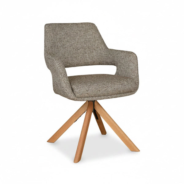 Leto Swivel Dining Chair Natural Oak Timber Legs and Clay Tweed Fabric Front