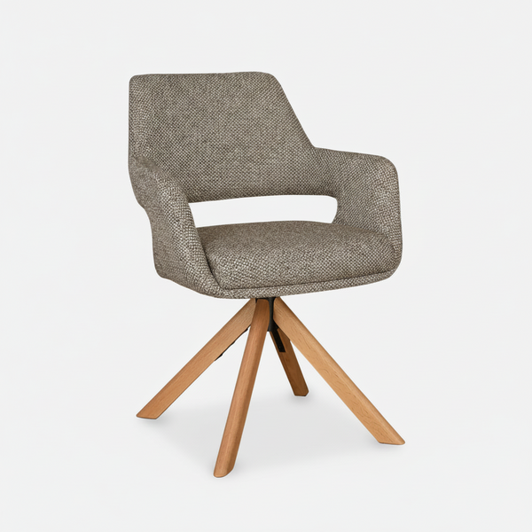 Leto Swivel Dining Chair Natural Oak Timber Legs and Clay Tweed Fabric Front