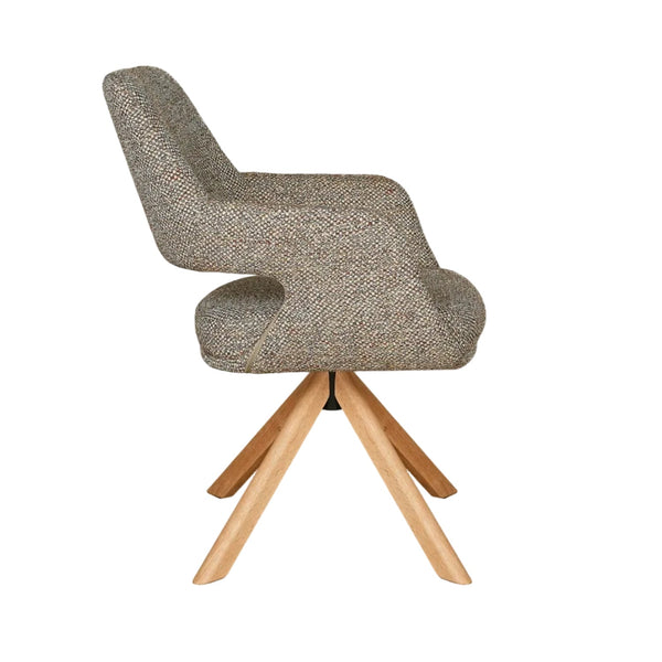 Leto Swivel Dining Chair Natural Oak Timber Legs and Clay Tweed Fabric Side