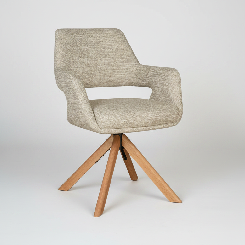Vetro Furniture Leto: Swivel Dining Chair Oatmeal Tweed Fabric