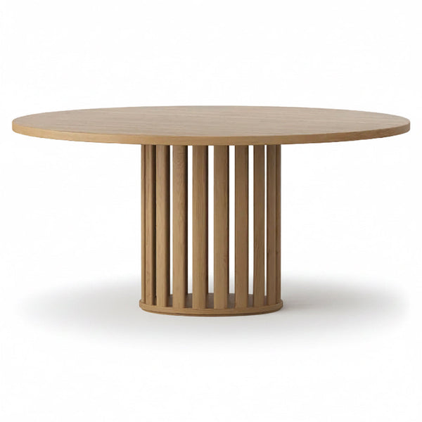 Liz Dining Table 200cm 2m American Oak Oval Shape Fluted Pedestal Base Round Side
