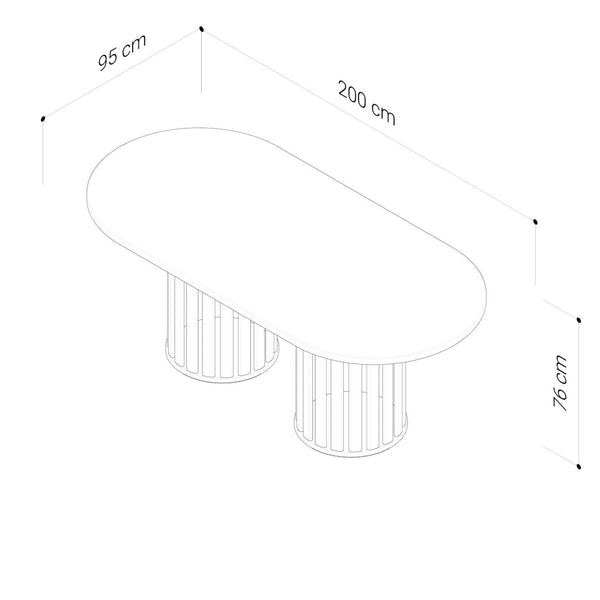 Liz Dining Table 200cm 2m American Oak Oval Shape Fluted Pedestal Base Schematics