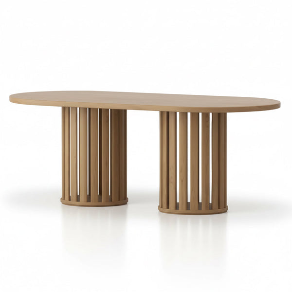 Liz Dining Table 200cm 2m American Oak Oval Shape Fluted Pedestal Base