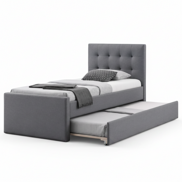 Marc Single Upholstered bed in grey fabric with trundle bed