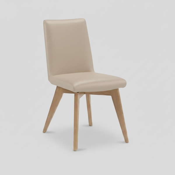 Marsden leather dining chair natural wood light mocha beige leather