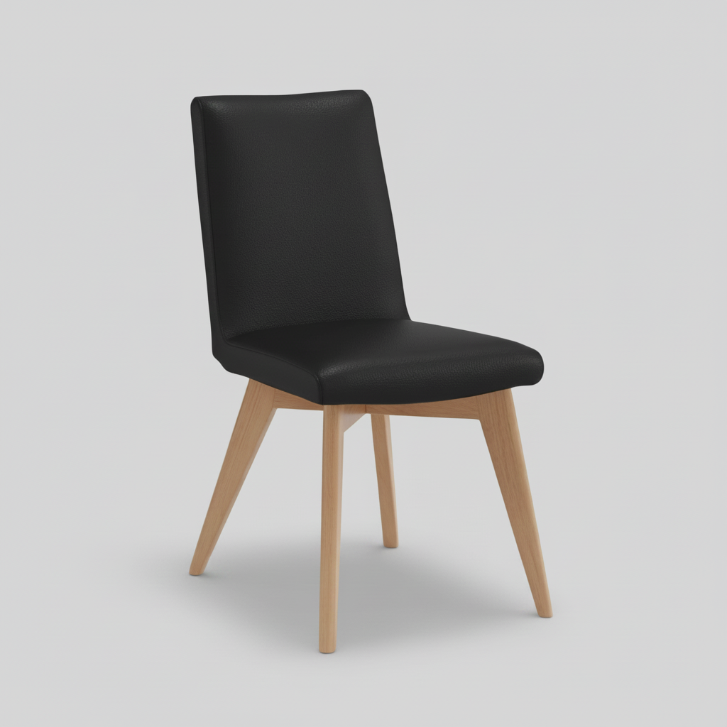 Marsden leather dining chair natural wood black leather
