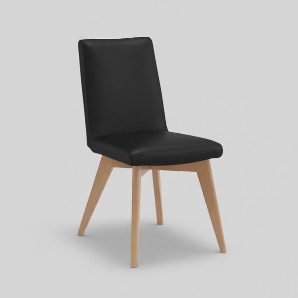 Marsden leather dining chair natural wood black leather